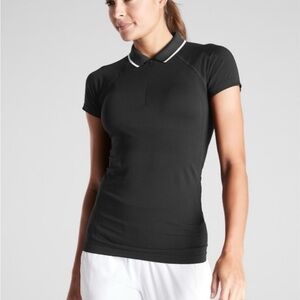 Athleta Black Short Sleeve Momentum Polo Top